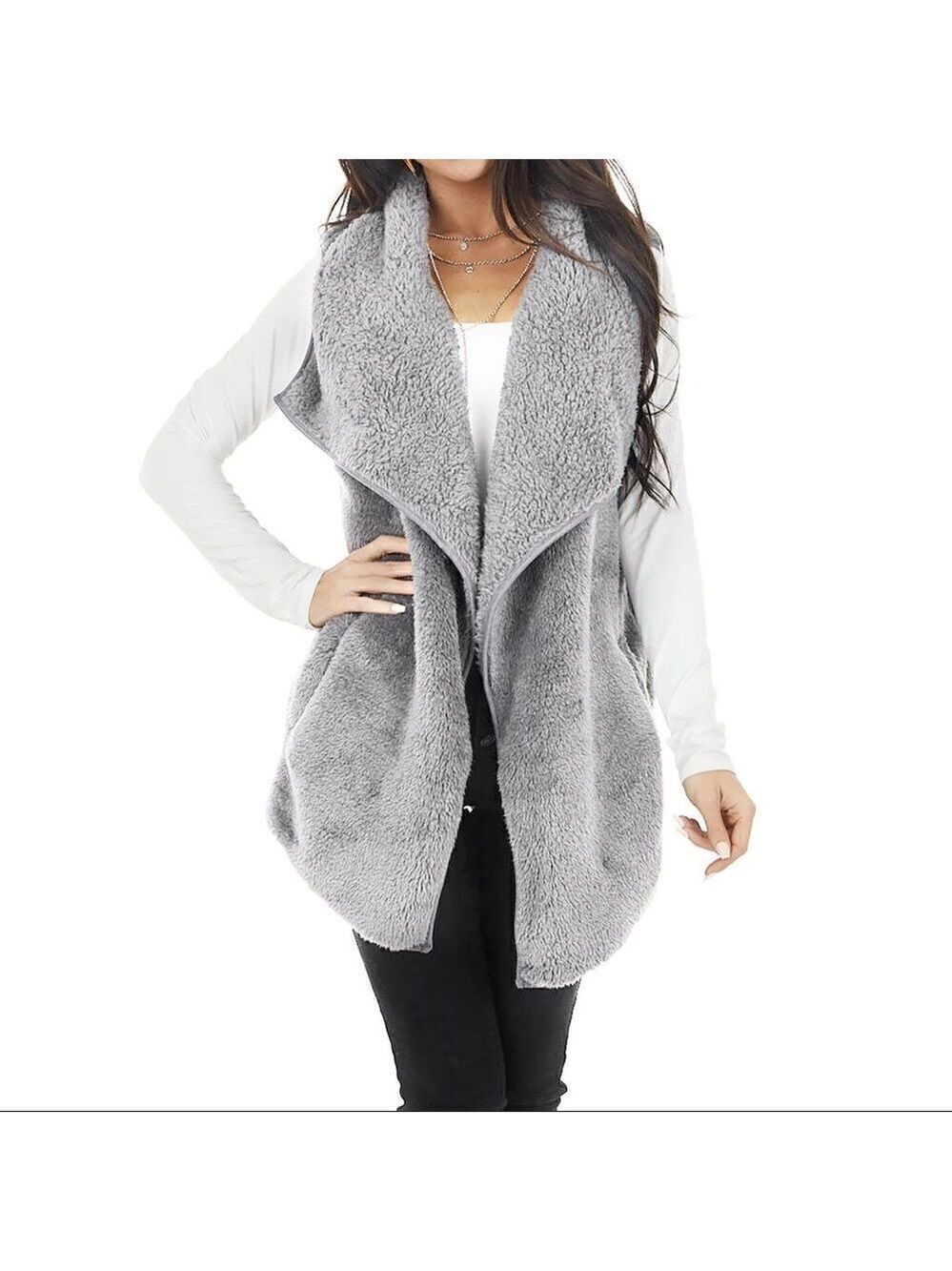 Cozycore Oversized Teddybear Vest Open Front Fleece Like Pockets Rene Rofe Small